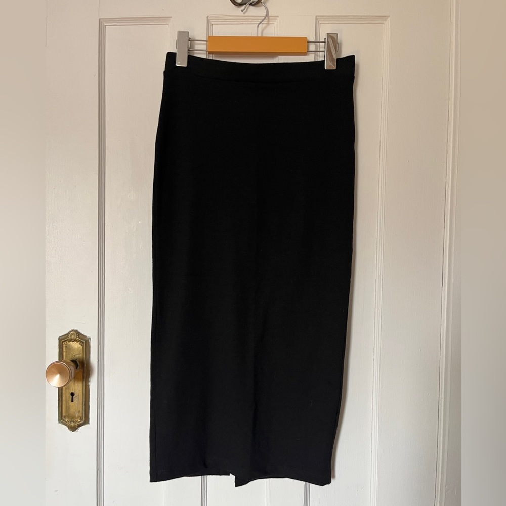 Black knit pencil midi skirt